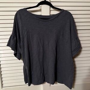GAP Charcoal Grey Cotton Relaxed Fit Short Ruffle Sleeve Top Womens XL